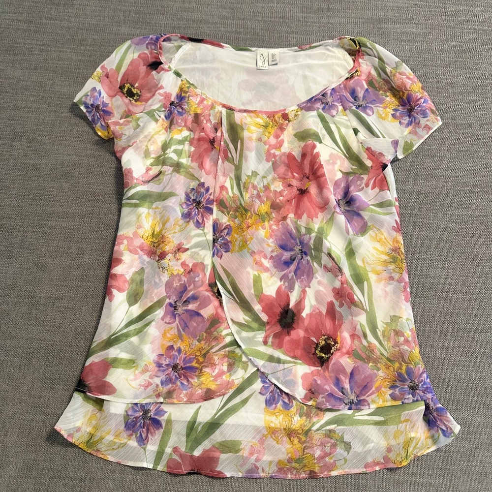 Joie Floral Blouse Women Large Multicolor Chiffon Layered Scoop Neck